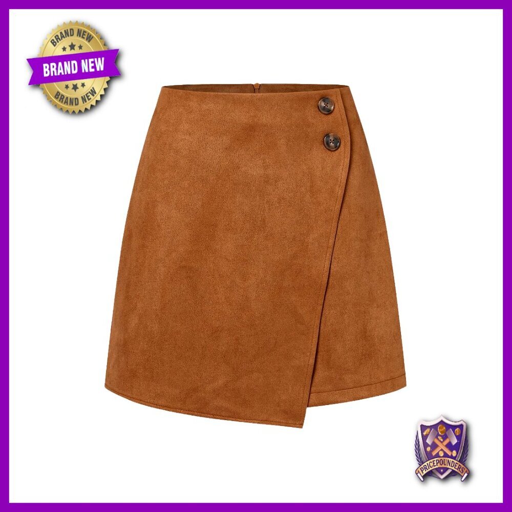 Faux Suede High Waist Asymmetrical Mini Skirt A-Line Regular Fit